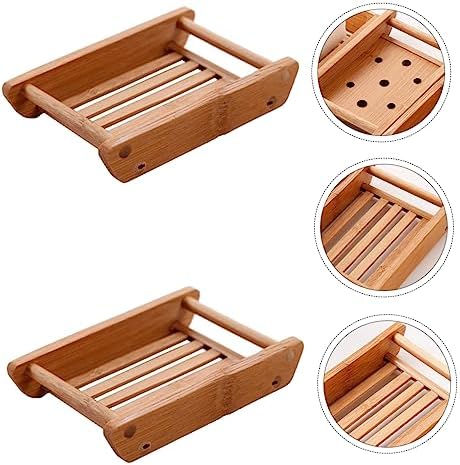BRIGHTFUFU Bamboo Sink Soap Holder Draining Tray