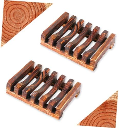 2pcs Wooden Carbonized Soap Dish Holder for Kitchen and Bathroom