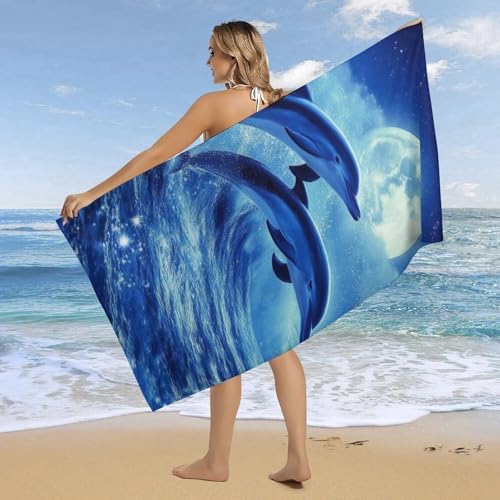 4SEE Extra Large Blue Beach Towel with Dolphin Design