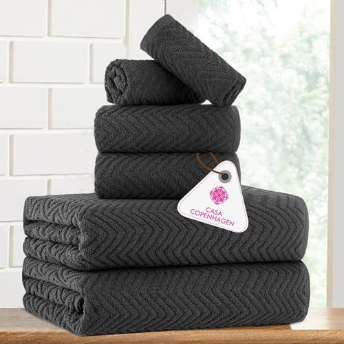 CASA COPENHAGEN Wave Textured 6-Piece Towel Set - Pine Grey