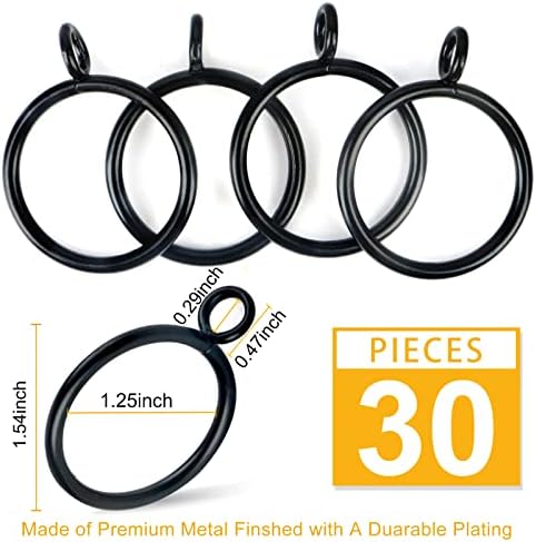 Hanitronic Black Drapery Curtain Ring Set of 30PCS