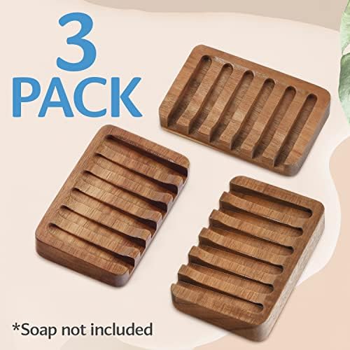 IMPRESA 3-Pack Self-Draining Soap Dish Acacia Wood Water-Proof