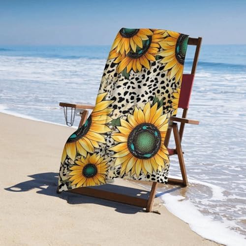 4SEE Super Absorbent Soft Pool Bath Towels with Sunflower Leopard Print