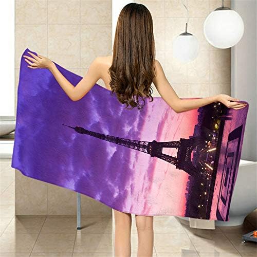 Comfy Bath Towels Paris Eiffel Tower Purple Sky Soft Bathing Beach Camping Towel