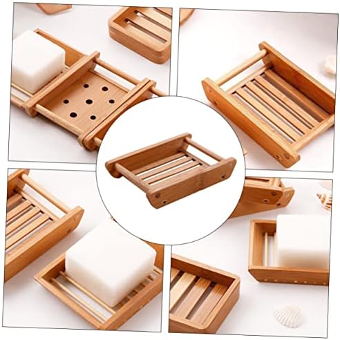 COOLHIYA 2pcs Soap Tray for Bathroom Natural Wood Style Sink Holder