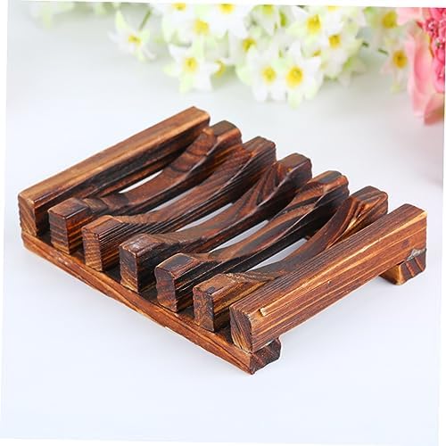 ABOOFAN 4pc Carbonized Bamboo Soap Dish Holder Drainage Soap Shelf