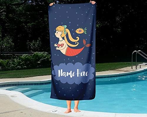 Extra Large Mermaid Towel with Custom Name for Kids and Adults