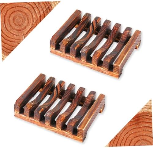 2pcs Carbonized Wood Soap Holder Bathroom Kitchen Drainage