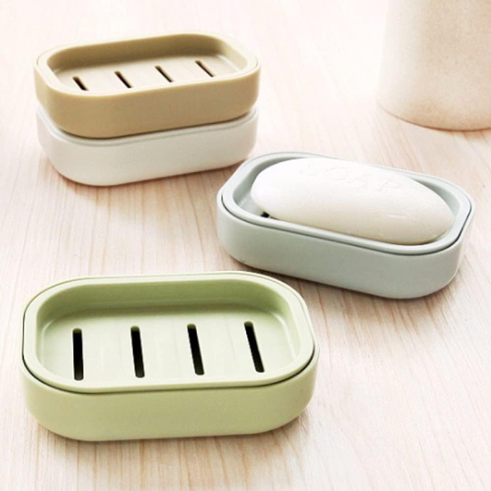 2PCS Khaki Plastic Square Soap Dish for Bathroom Kitchen