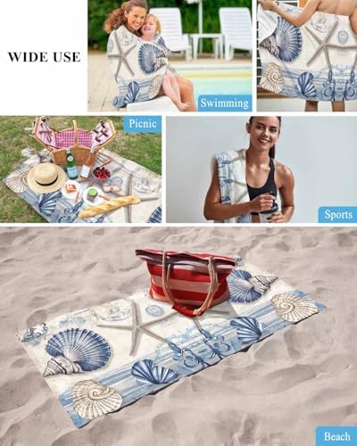 Farmhouse Ocean Microfiber Beach Towel with Shell Starfish Design