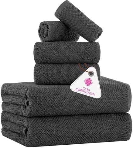 CASA COPENHAGEN Popcorn Textured 6 Piece Towel Set - Pine Grey