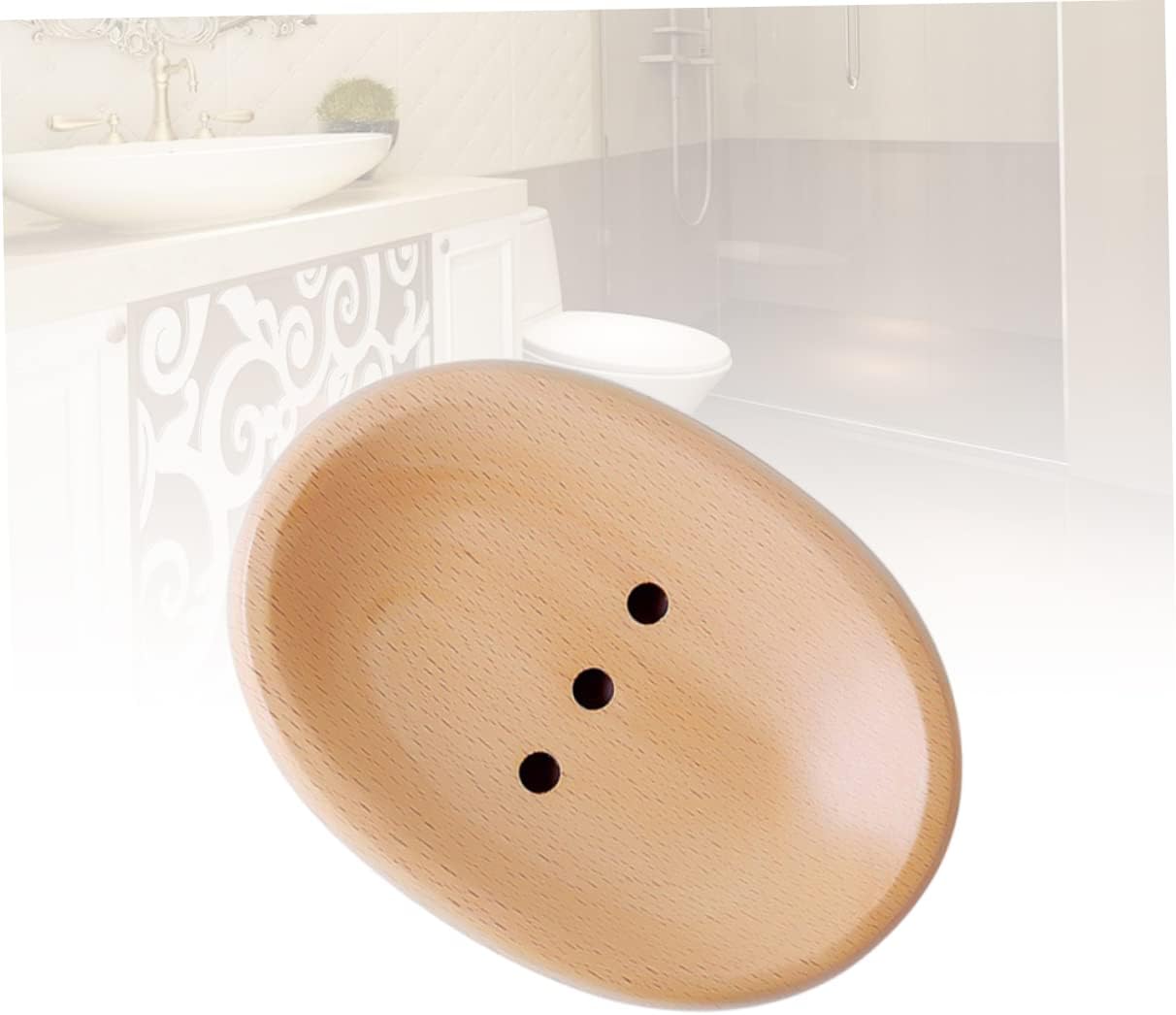 Wooden Oval Soap Dish Drainer Holder for Bathroom and Kitchen