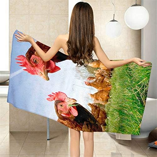 Funny Chicken Bath Towel with Green Grass Pattern