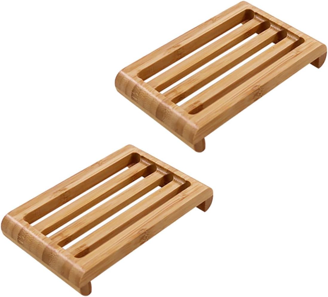 WOONEKY 2pcs Bamboo Soap Dish Holder for Bar Soap