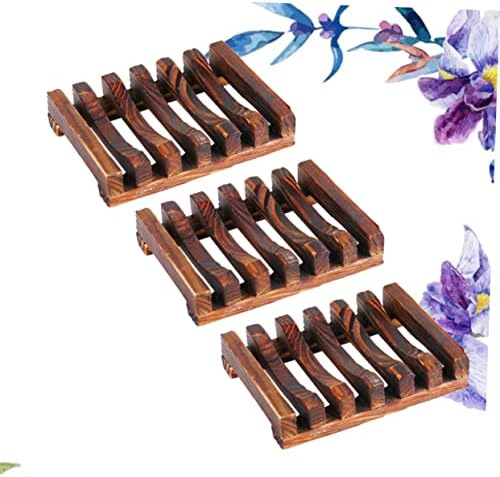 ETHZZLE 3pcs Wood Soap Holder with Drain Tray for Shower and Bathroom
