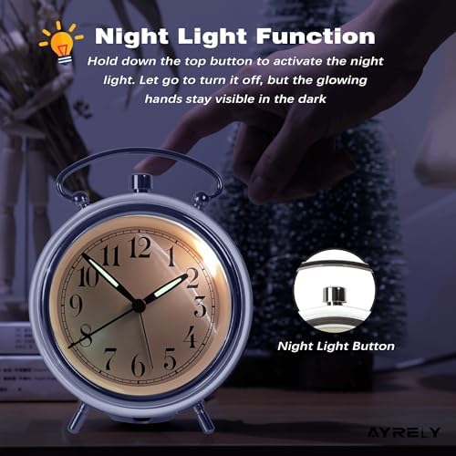 AYRELY 4 Super Loud Alarm Clock with Metal Bell and Night Light White