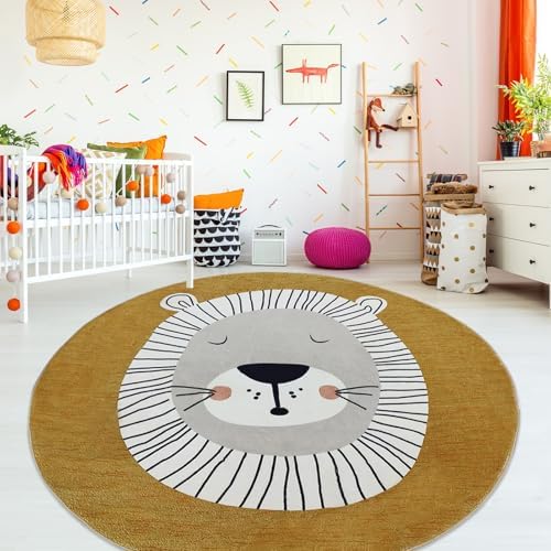 ABREEZE Lion Round Area Rug 6ft Kids Playroom Rug