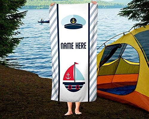 Personalized Nautical Sail Towel for Kids - Custom Travel Bath Beach Pool Towel