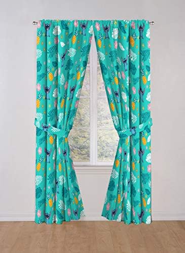 Jay Franco Kids Window Drapes with Tiebacks - Teal Lilo Stitch 84 Inch