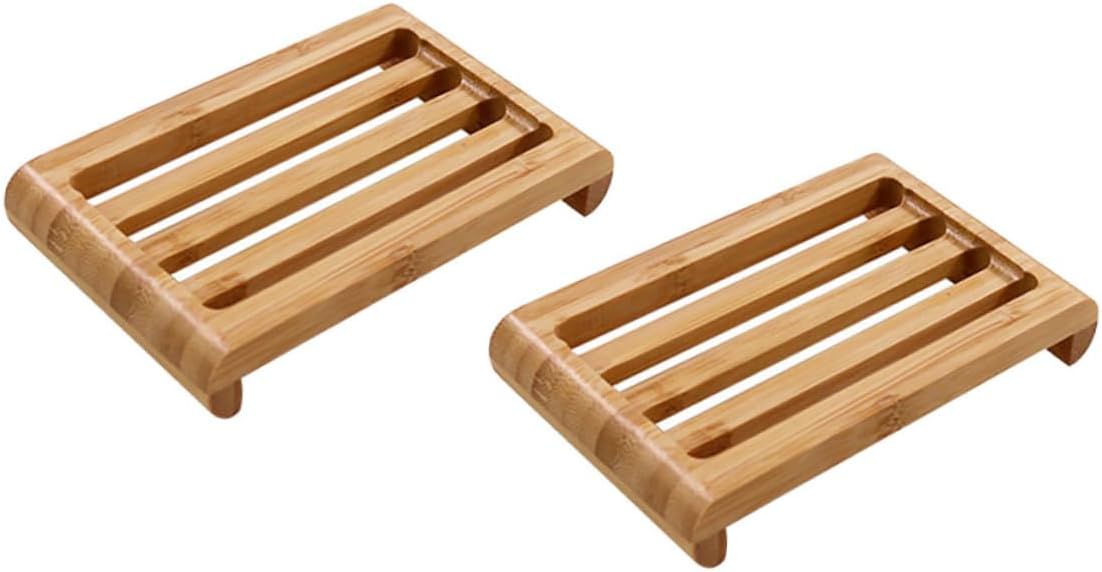2pc Bamboo Soap Dish for Kitchen Sink and Bathroom
