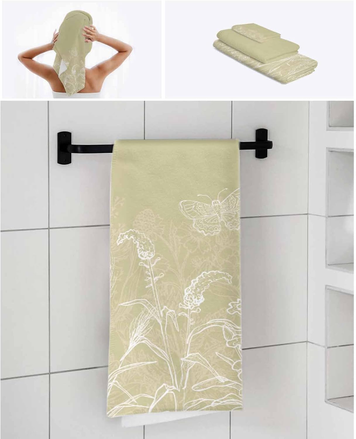 ZOE GARDEN Ivory Yellow Floral Towel Set 3-PC
