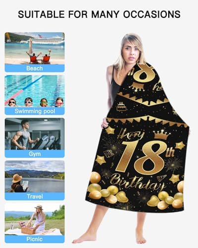 Happy 18th Birthday Beach Towel - 31x63 Inch Absorbent Sandproof Towel