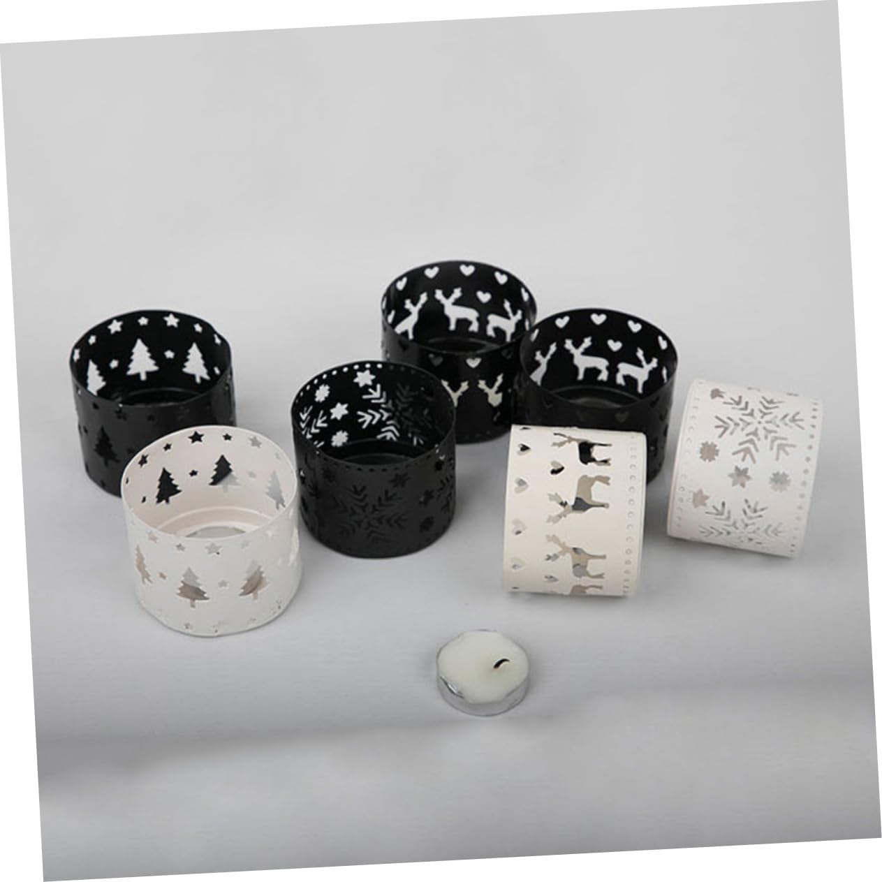 Cabilock Iron Hollow Christmas Candle Holder Snowflake Design Black