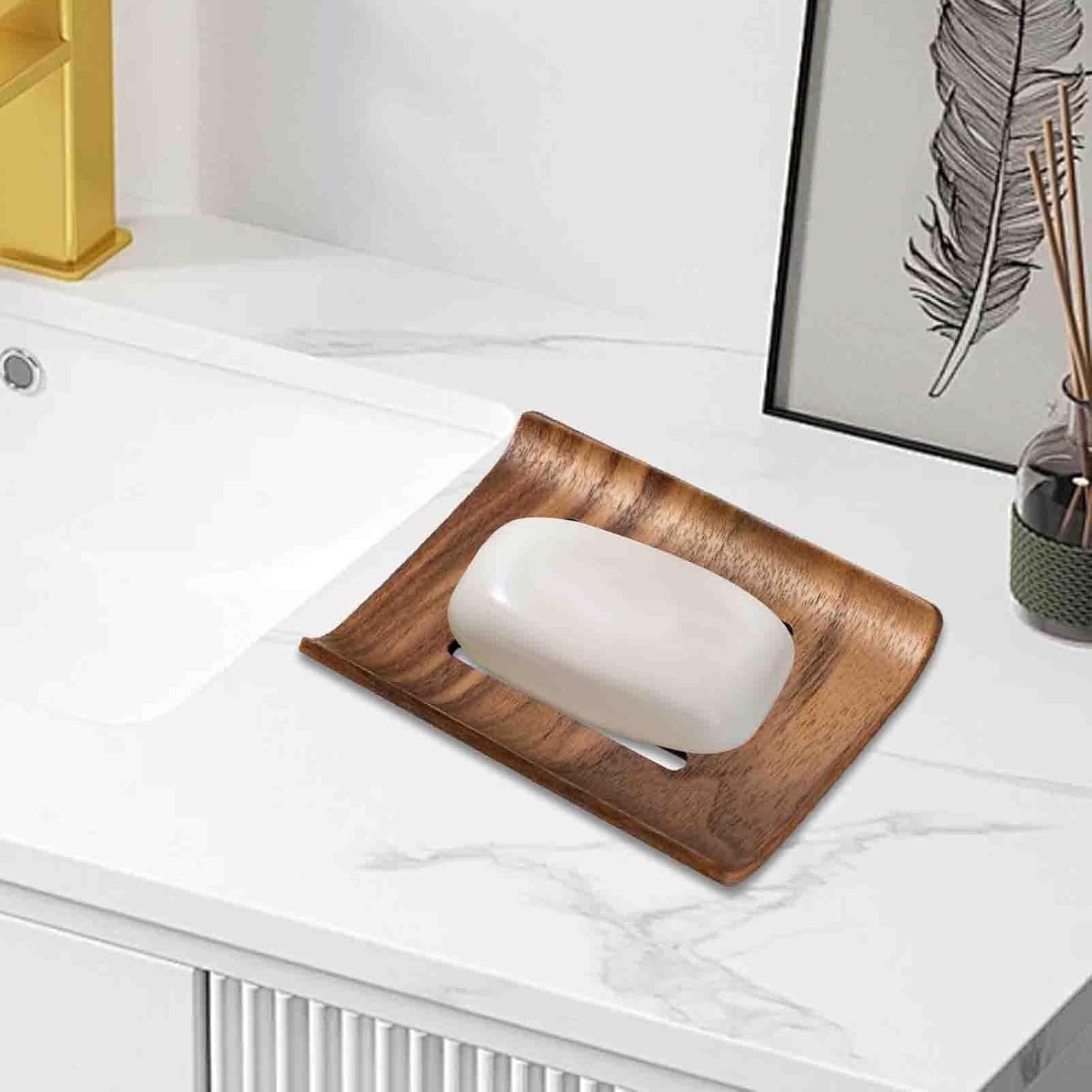 Bothyi Wood Soap Dish Farmhouse Decorative Anti Slip Holder