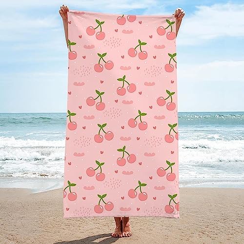 Cherry Beach Towel Oversized Microfiber Pink Fruit Bath Towel 32x62 Inch