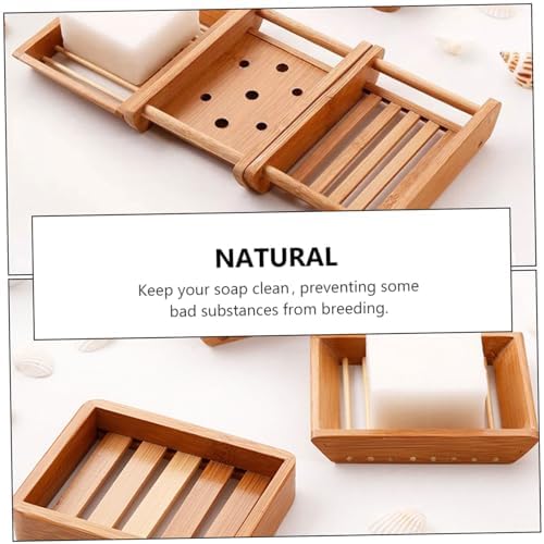 COOLHIYA 2pcs Soap Tray for Bathroom Natural Wood Style Sink Holder