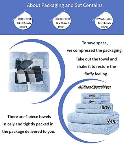 Xinrjojo 4 Piece Microfiber Towels Set - Sky Blue