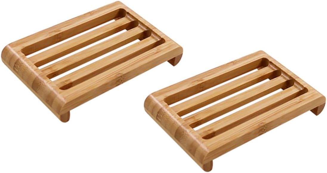 Cabilock 2pcs Bamboo Soap Holder for Bathroom and Kitchen