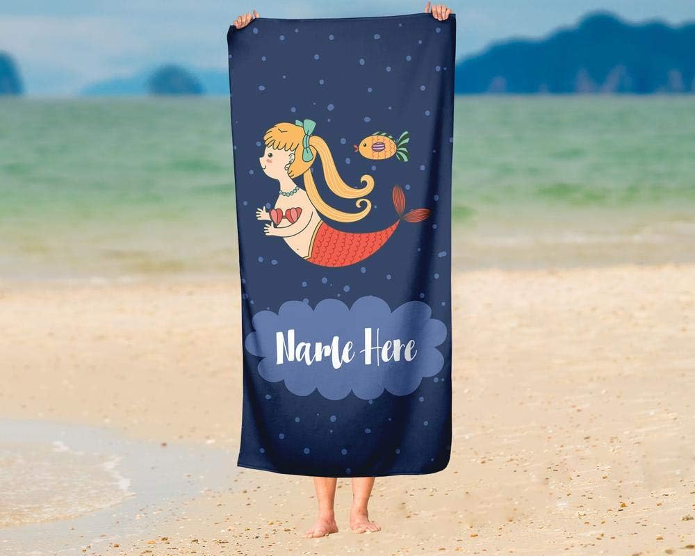 Extra Large Mermaid Towel with Custom Name for Kids and Adults