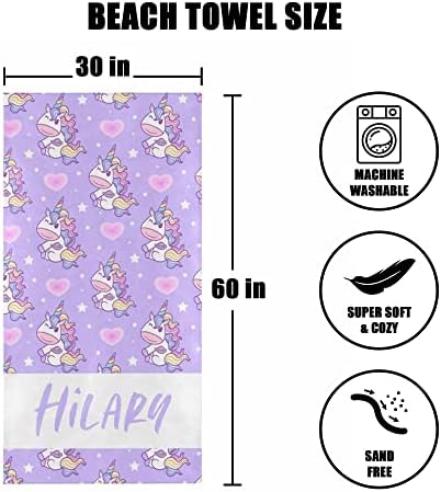 DIYKST Custom Beach Towel with Rainbow Unicorn Design
