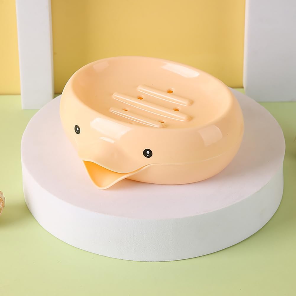 Cute Duck Soap Dish Self Draining Holder for Bathroom and Kitchen