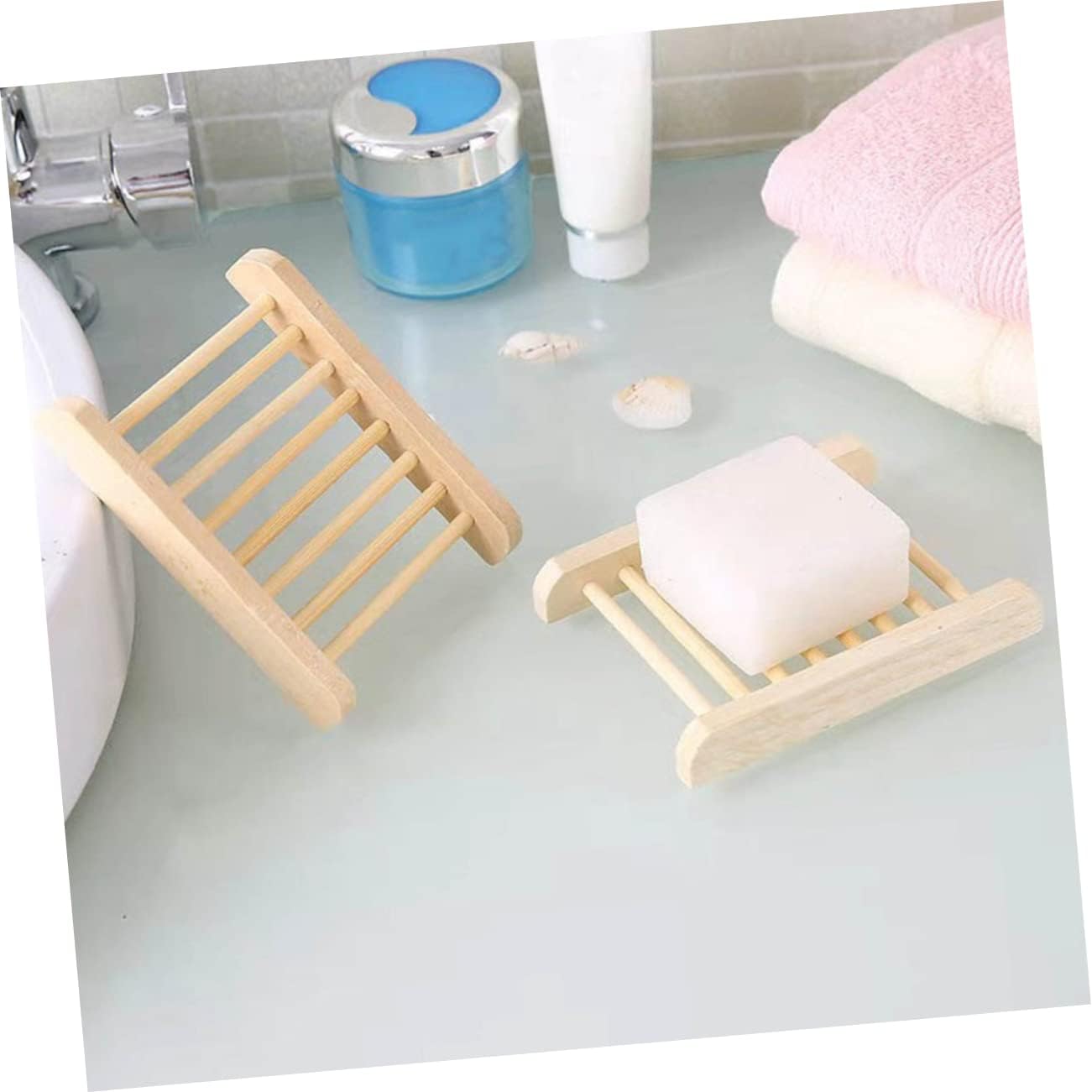 Wooden Soap Tray Holder 6pcs Natural Draining