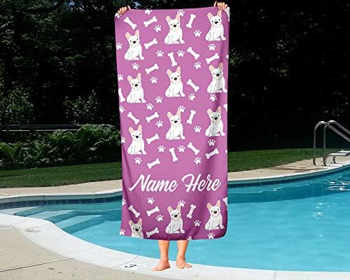 Personalized White French Bulldog Pattern Bath Towels - Large Medium