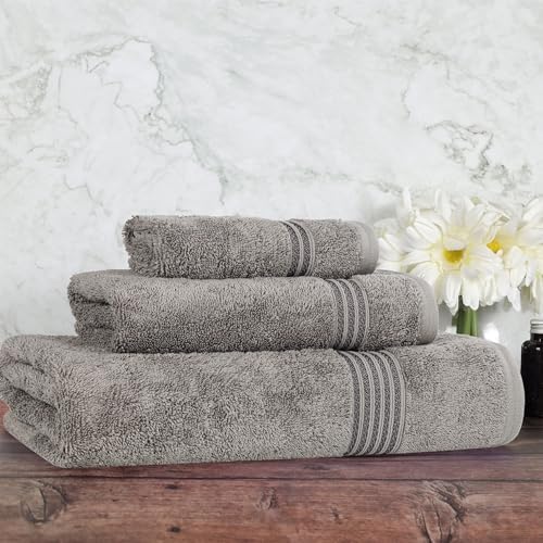 Superior Egyptian Cotton 3-Piece Towel Set - Charcoal Black and White