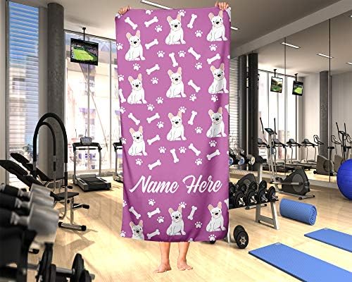 Personalized White French Bulldog Pattern Bath Towels - Large Medium