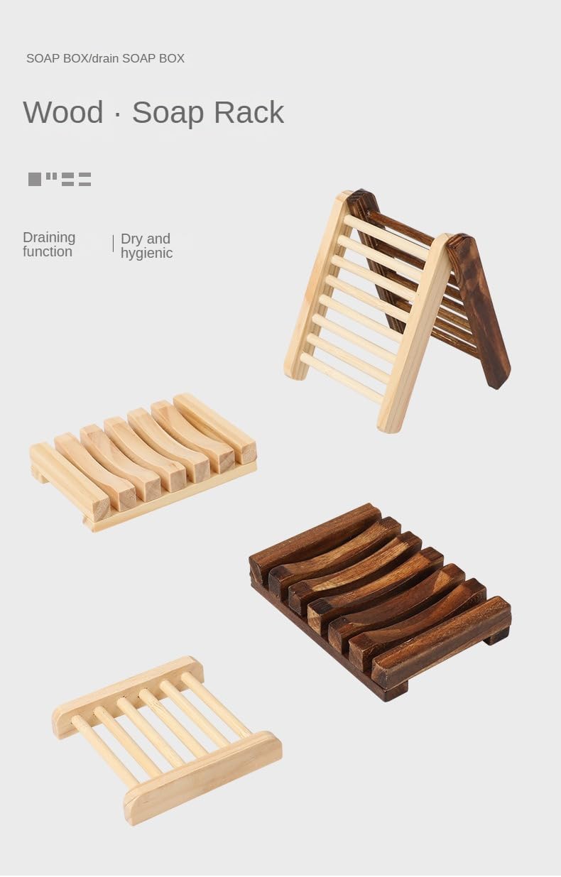 3 Pcs Natural Wooden Soap Dish Holder with Drainage