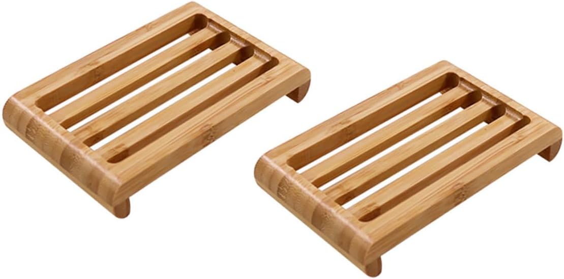 Bamboo Soap Holder Set of 2 for Bathroom Draining