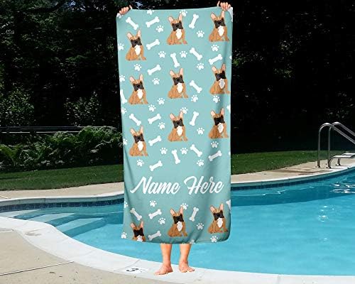 Personalized Brown Frenchie Beach and Bath Towels - Large Medium