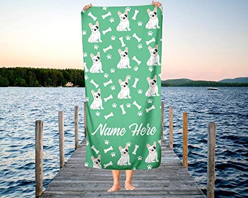 Personalized Spotted French Bulldog Beach Towel - Large Medium