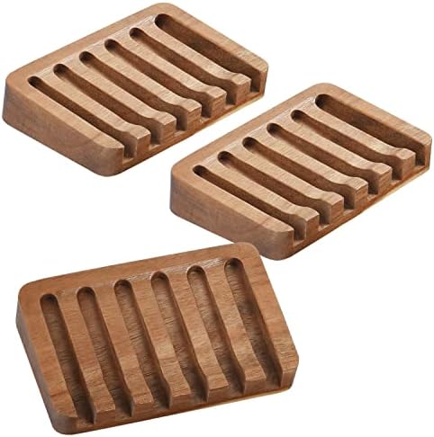 IMPRESA 3-Pack Self-Draining Soap Dish Acacia Wood Water-Proof