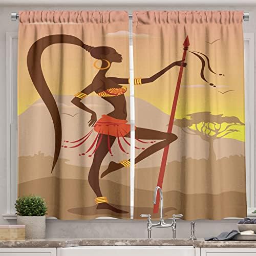 Ambesonne African Kitchen Curtains 2 Panel Set 1