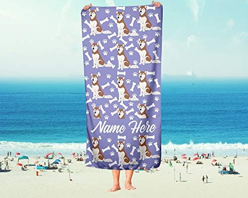 Personalized Siberian Red Husky Pattern Beach Towels - Large and Medium Sizes