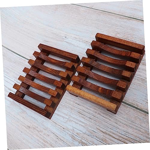 DRESSOOS 2pcs Wave Shaped Wooden Soap Dish for Bathroom and Kitchen Use