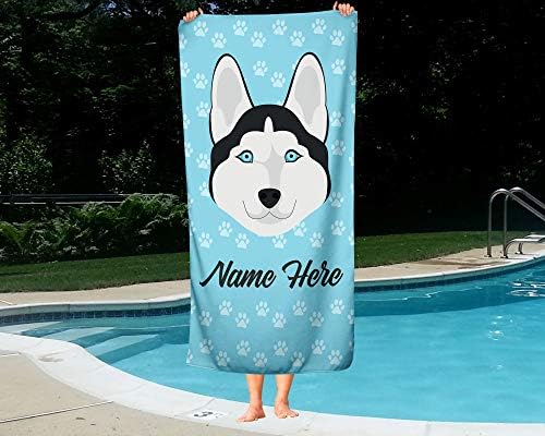 Personalized Siberian Husky Beach and Bath Towels - Large and Medium 1