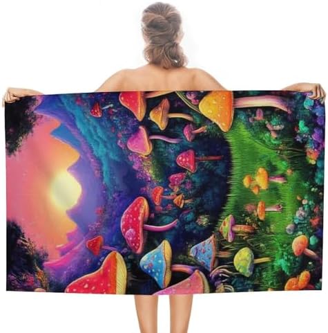 4SEE Super Absorbent Soft Pool Bath Towels with Trippy Mushroom Design