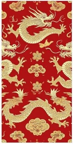4SEE Super Soft Red Chinese Dragon Floral Beach Towel
